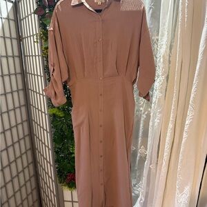 Max Studio Mauve Button-Front Midi Dress